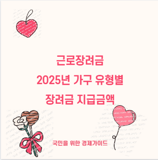 근로장려금 2025년 가구 유형별 장려금 지급금액
