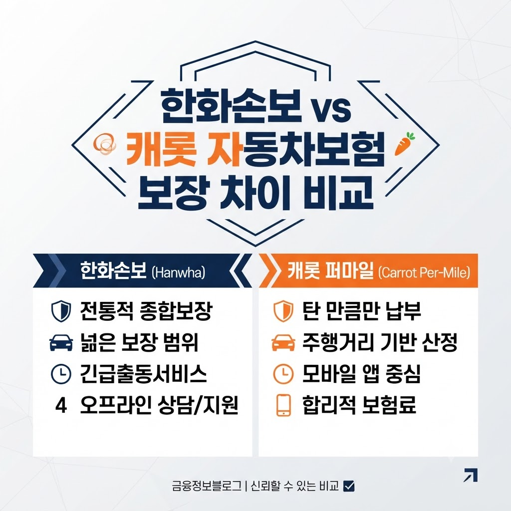 한화손보 캐롯 자동차보험 보장 차이 설명